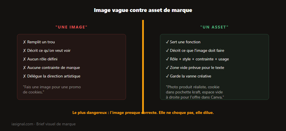 Schéma : passage d'une image vague à un asset de marque