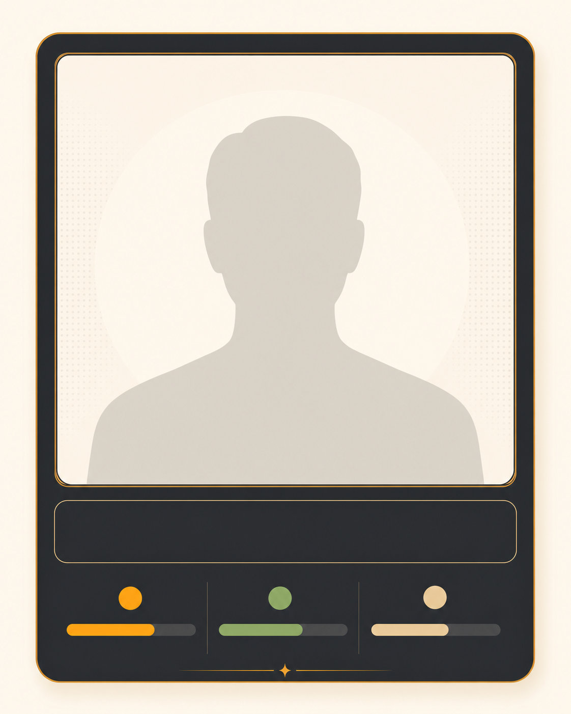 Exemple généré : cadre de carte profil vide avec trois jauges visuelles