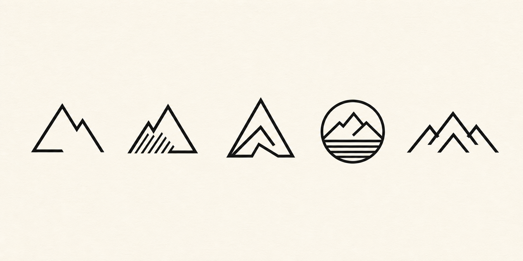Exemple généré : cinq directions géométriques de logo montagne sans texte